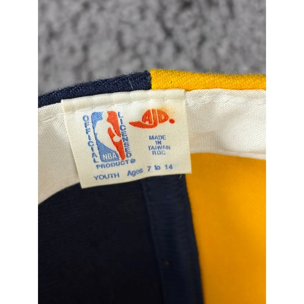 Vintage 90s Indiana Pacers Youth Snapback Hat AJD NBA Big Spellout Navy Yellow